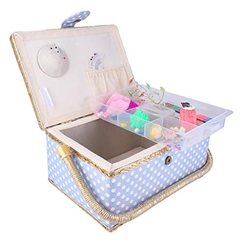 UXZDX Handmade Sewing Basket Household Fabric Craft Thread Needle Storage Box Organizer Flip Type