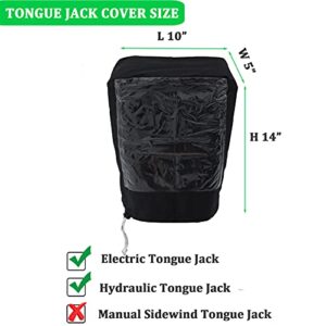 Electric Tongue Jack Head Cover with PVC Visualization Window, Dual Drawstring Closure，RV Tongue Jack Cover for Trailer/Camper/Plug Protector, Universal & Waterproof Jack Cover (10’’L x 5’’W x 14’’H)