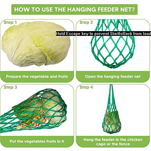 Camidy 4 Pack Chicken Feeding String Bag, Hanging Vegetable Cabbage Feeding Net Bags Snack Treat Feeding Holder Bag with Hook for Chickens Goose Duck Large Birds