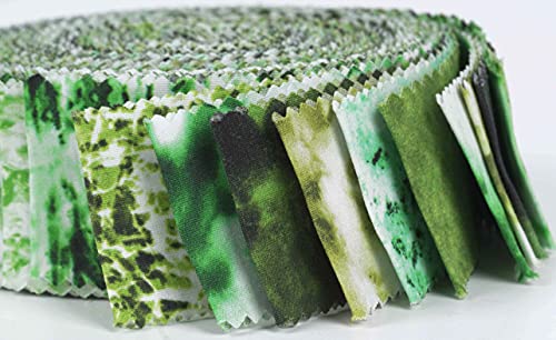 Soimoi 40Pcs Tie Dye Print Precut Fabrics Strips Roll Up 1.5x42inches Cotton Jelly Rolls for Quilting - Green