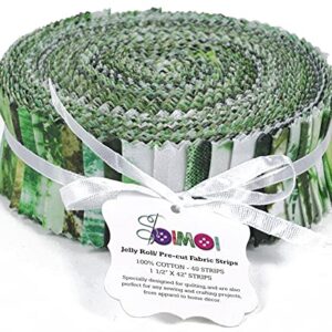 Soimoi 40Pcs Tie Dye Print Precut Fabrics Strips Roll Up 1.5x42inches Cotton Jelly Rolls for Quilting - Green