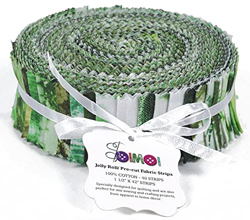 Soimoi 40Pcs Tie Dye Print Precut Fabrics Strips Roll Up 1.5x42inches Cotton Jelly Rolls for Quilting - Green