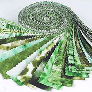 Soimoi 40Pcs Tie Dye Print Precut Fabrics Strips Roll Up 1.5x42inches Cotton Jelly Rolls for Quilting - Green