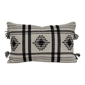 foreside home & garden black diamond pattern woven 14x22 cotton decorative throw pillow with hand tied tassels, 22 x 14 x 5