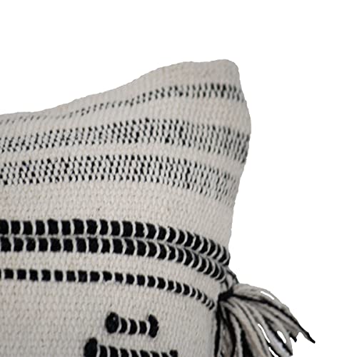 Foreside Home & Garden Black Diamond Pattern Woven 14x22 Cotton Decorative Throw Pillow with Hand Tied Tassels, 22 x 14 x 5