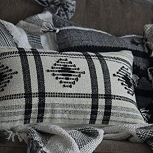 Foreside Home & Garden Black Diamond Pattern Woven 14x22 Cotton Decorative Throw Pillow with Hand Tied Tassels, 22 x 14 x 5