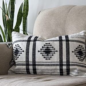 Foreside Home & Garden Black Diamond Pattern Woven 14x22 Cotton Decorative Throw Pillow with Hand Tied Tassels, 22 x 14 x 5