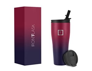 iron °flask rover tumbler 2.0-32 oz, 2 lids (straw/flip), vacuum insulated stainless steel bottle, modern double walled, simple thermo travel mug, hydro water metal canteen (dark rainbow)