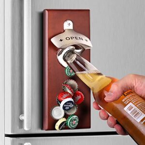 gifts for men dad, magnetic bottle opener - wall mounted beer opener with auto-catch function - refrigerator mount or install on brick, cement, wood and metal wall - great gifts for men dad husband