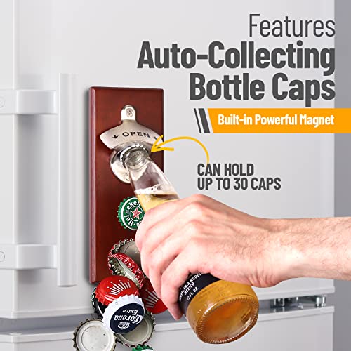 Gifts for Men Dad, Magnetic Bottle Opener - Wall Mounted Beer Opener with Auto-Catch Function - Refrigerator Mount or Install on Brick, Cement, Wood and Metal Wall - Great Gifts for Men Dad Husband