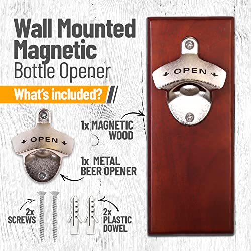 Gifts for Men Dad, Magnetic Bottle Opener - Wall Mounted Beer Opener with Auto-Catch Function - Refrigerator Mount or Install on Brick, Cement, Wood and Metal Wall - Great Gifts for Men Dad Husband