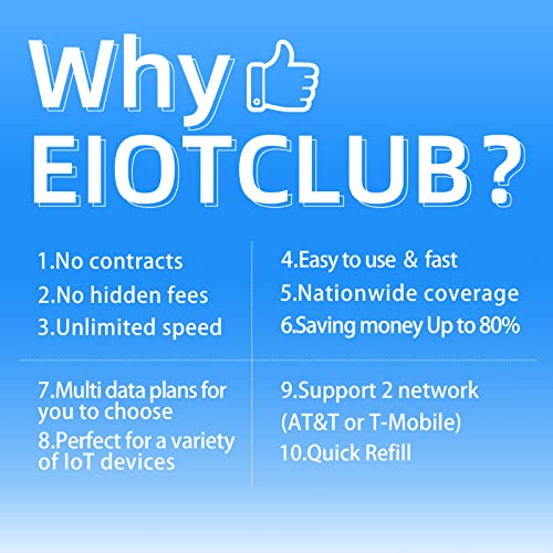 EIOTCLUB Prepaid 4G LTE Cellular SIM Card - No Contract Wireless - USA Compatible with AT&T and T-Mobile Networks for Security and Hunting Trail Game Cameras, GPS Devices- for Data, No Voice & Text