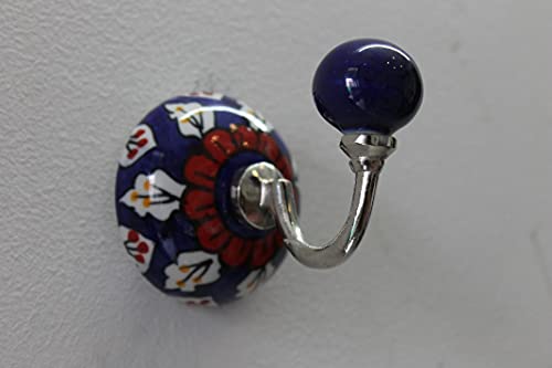 PARIJAT HANDICRAFT Hand Painted Beautifully Multicolored Ceramic Wall Hook Hanger Key Holder hat Clothes hangings Bath Towel Hook Hanger.