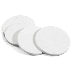 mela artisans set of 4 hand crafted marble coasters - white, round | coffee table decor | absorbent keeping surfaces dry & safe | ideal for wine glasses, water cups or beer mugs