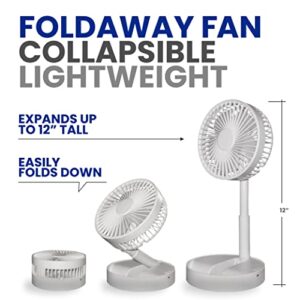 My Foldaway Fan Mini Desktop Fan | Ultra-Portable Lightweight Compact Tabletop Fan | Extends up to 12” | 2 Speed Modes | Uses AA Batteries or USB Power Wire | Desk Fan, Nightstand Use | Whisper Quiet