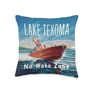 comfy cabin lake texoma no wake zone speedboat cabin lakehouse houseboat throw pillow, 16x16, multicolor