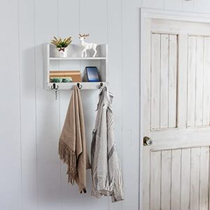 Wall Mounted Bathroom Shelf with Towel Rack 2-Tier Rustic Floating Shelves Towel Holder with 3 Hooks, Bathroom Organizer Shelves for Bathroom, Office, Living Room, Bedroom, Kitchen