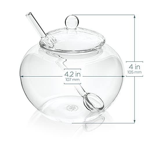 Teabloom Stain-free & Odor-free Borosilicate Glass Sugar and Creamer Set - Tea or Coffee Serving Set Includes Cream Pitcher, Sugar Bowl with Lid and Spoon (Serves up to 3-4 People)