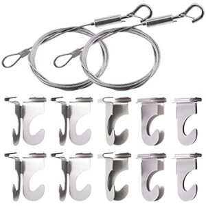 glarks 12pcs 2 inch drop ceiling hooks with hanging wire set, 10 pack ceiling hangers and 2pcs adjustable stainless steel wire with loop and hook for hanging plants, lights, decorations up to 20 lbs
