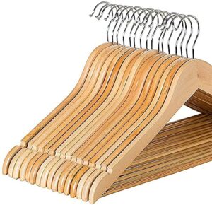 gerneric 20 pack set wooden hangers semi contoured hanger solid wood coat hangers with stylish chrome hooks - heavy-duty clothes, jacket, shirt, pants, suit curved hangers brown