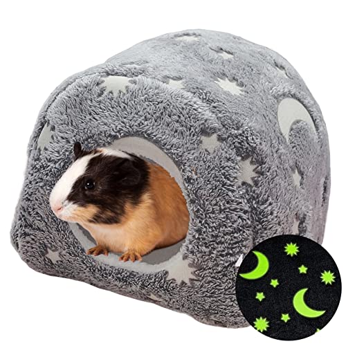 LeerKing Luminous Guinea Pig Bed House Cozy Rabbit Bunny Hedgehog Ferret Chinchilla Hamster Hideout Beds Small Animal Pet Cage Accessories Supplies,Grey