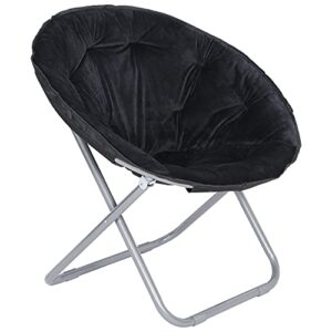 zenstyle faux fur saucer chair, folding chair soft lounge chair, portable moon chair for bedroom, dorm rooms, apartments, lounging, garden and courtyard, black