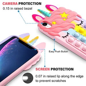 HoneyAKE Fidget Toys Phone Case for iPhone XR Phone Case Bubble Bumper Protective Soft Silicone Shockproof Stress Reliever Pop Fun Phone Cover Shell Women Girls Case for iPhone XR 6.1 Inch, Rainbow