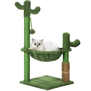 dreamsoule cactus cat tree, large cat trees with hammock 35 inch high cat scratching post and back scratcher, cactus cat scratcher with interactive dangling ball, climbing stand for indoor kittens