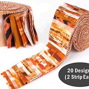 Soimoi 40Pcs Tie Dye Print Cotton Precut Fabrics for Quilting Craft Strips 2.5x42inches Jelly Roll - Orange