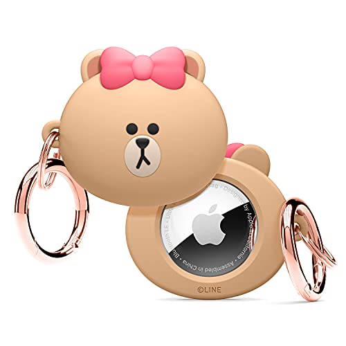 elago l LINE Friends Silicone Case Compatible with Apple AirTag Tracker - Full Protection, Keychain Included, Slim and Simple Design, Scratch-Free, Drop Protection [Official Merchandise] (Choco)