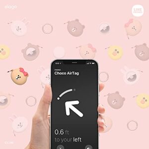 elago l LINE Friends Silicone Case Compatible with Apple AirTag Tracker - Full Protection, Keychain Included, Slim and Simple Design, Scratch-Free, Drop Protection [Official Merchandise] (Choco)