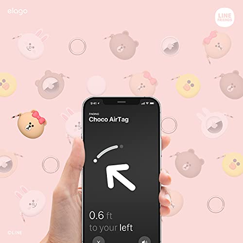 elago l LINE Friends Silicone Case Compatible with Apple AirTag Tracker - Full Protection, Keychain Included, Slim and Simple Design, Scratch-Free, Drop Protection [Official Merchandise] (Choco)