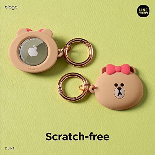 elago l LINE Friends Silicone Case Compatible with Apple AirTag Tracker - Full Protection, Keychain Included, Slim and Simple Design, Scratch-Free, Drop Protection [Official Merchandise] (Choco)