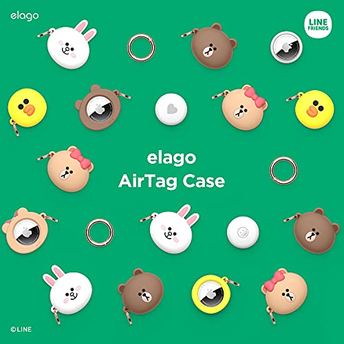 elago l LINE Friends Silicone Case Compatible with Apple AirTag Tracker - Full Protection, Keychain Included, Slim and Simple Design, Scratch-Free, Drop Protection [Official Merchandise] (Choco)