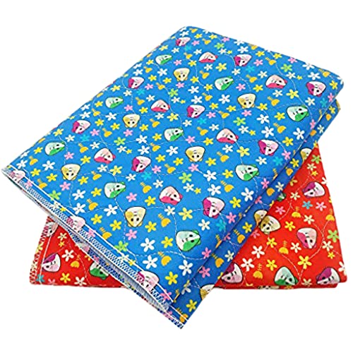 JT PET Guinea Pig Cage Liner Fleece Cage Liners Washable Reusable Waterproof Pee Pads Hamster Bedding Extra Large Dog Crate Lining, Guinea Pig Print Red and Blue, Set of 4 (47"x24")