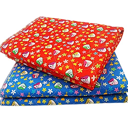 JT PET Guinea Pig Cage Liner Fleece Cage Liners Washable Reusable Waterproof Pee Pads Hamster Bedding Extra Large Dog Crate Lining, Guinea Pig Print Red and Blue, Set of 4 (47"x24")