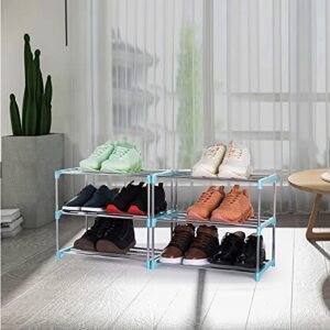 Xerhnan 3-Tier Stackable Small Shoe Rack, Lightweight Shoe Shelf Storage Organizer for Entryway, Hallway and Closet(Blue)