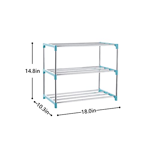 Xerhnan 3-Tier Stackable Small Shoe Rack, Lightweight Shoe Shelf Storage Organizer for Entryway, Hallway and Closet(Blue)