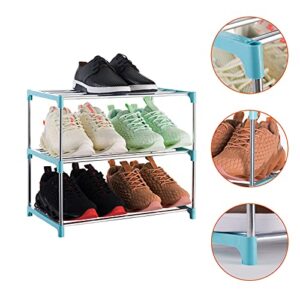 Xerhnan 3-Tier Stackable Small Shoe Rack, Lightweight Shoe Shelf Storage Organizer for Entryway, Hallway and Closet(Blue)