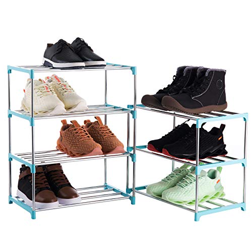 Xerhnan 3-Tier Stackable Small Shoe Rack, Lightweight Shoe Shelf Storage Organizer for Entryway, Hallway and Closet(Blue)