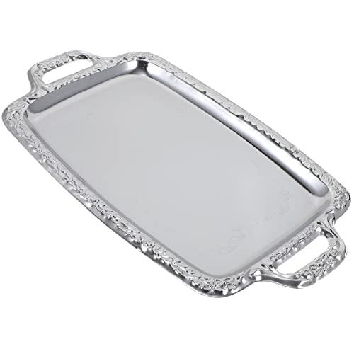 Cabilock Elegant Rectangular Silver Tray Mirrored Tray for Whiskey Decanter Candlesticks Vanity Perfume Tray and Snack Bread Breakfast Fruit Serving Tray Dish