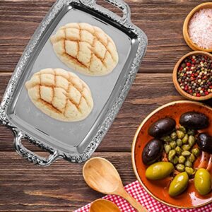 Cabilock Elegant Rectangular Silver Tray Mirrored Tray for Whiskey Decanter Candlesticks Vanity Perfume Tray and Snack Bread Breakfast Fruit Serving Tray Dish