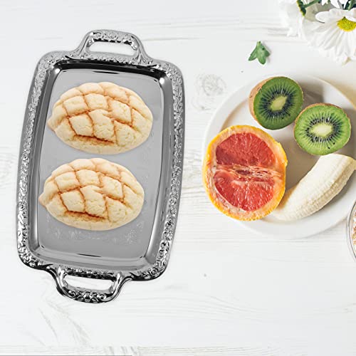 Cabilock Elegant Rectangular Silver Tray Mirrored Tray for Whiskey Decanter Candlesticks Vanity Perfume Tray and Snack Bread Breakfast Fruit Serving Tray Dish