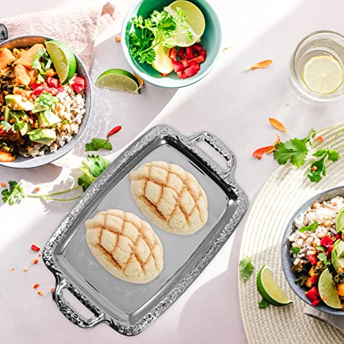 Cabilock Elegant Rectangular Silver Tray Mirrored Tray for Whiskey Decanter Candlesticks Vanity Perfume Tray and Snack Bread Breakfast Fruit Serving Tray Dish