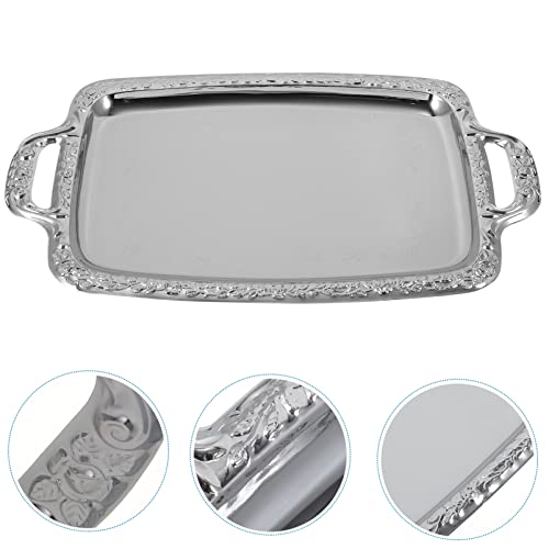 Cabilock Elegant Rectangular Silver Tray Mirrored Tray for Whiskey Decanter Candlesticks Vanity Perfume Tray and Snack Bread Breakfast Fruit Serving Tray Dish