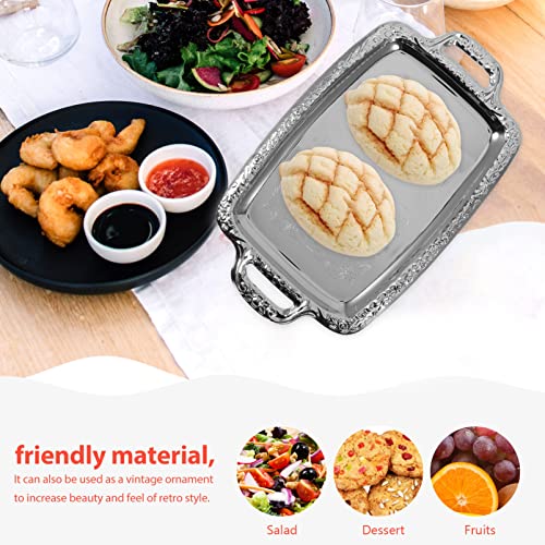 Cabilock Elegant Rectangular Silver Tray Mirrored Tray for Whiskey Decanter Candlesticks Vanity Perfume Tray and Snack Bread Breakfast Fruit Serving Tray Dish