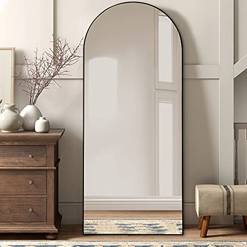 KIAYACI Arched Full Length Mirror Over Sized Floor Mirror with Stand Bedroom Dressing Mirror Full Body Wall Mirror Wood Frame (Black, 28" x 71")