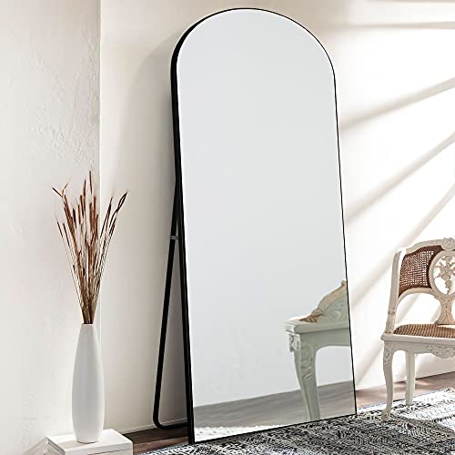 KIAYACI Arched Full Length Mirror Over Sized Floor Mirror with Stand Bedroom Dressing Mirror Full Body Wall Mirror Wood Frame (Black, 28" x 71")