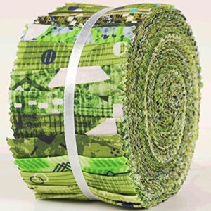 Soimoi 40Pcs Geometric & Texture Print Cotton Precut Fabrics for Quilting Craft Strips 2.5x42inches Jelly Roll - Green