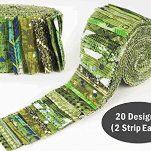 Soimoi 40Pcs Geometric & Texture Print Cotton Precut Fabrics for Quilting Craft Strips 2.5x42inches Jelly Roll - Green